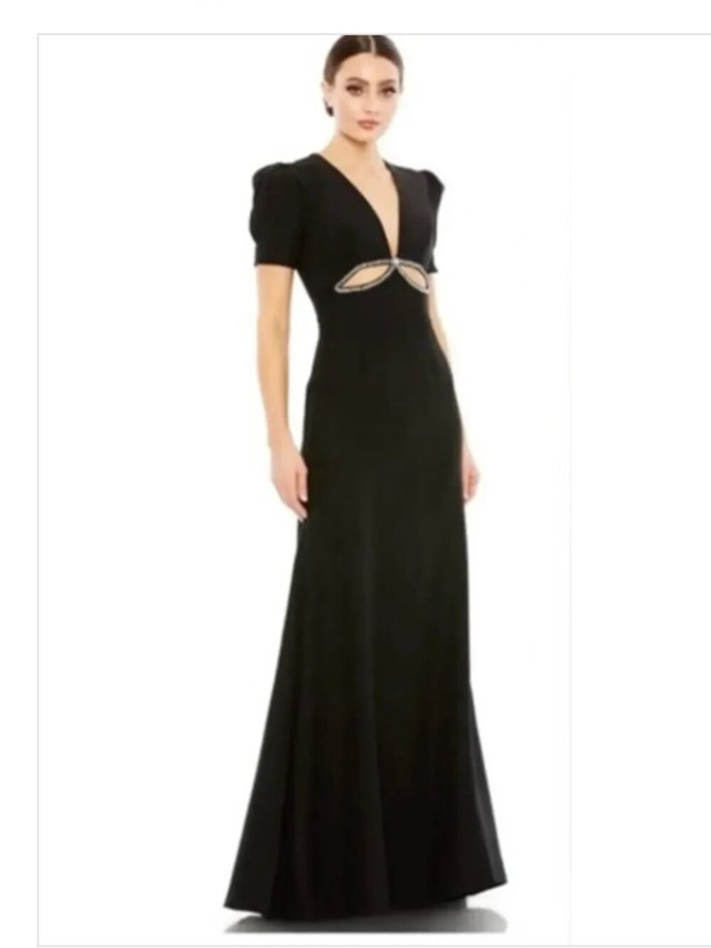 Ieena for Mac Duggal 2630 Dress Embellished Cut Out Puff Sleeve Gown Black NWT 2